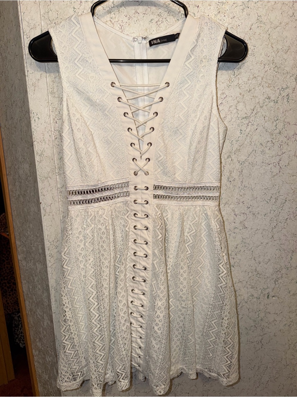 Ina Ivory Lace-Up Mini Dress
